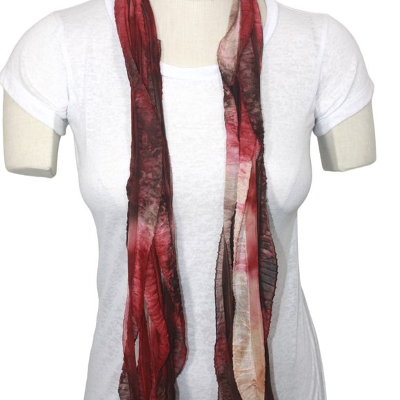 Burgundy Brown Cream Tiedye Flutter Scarf Lightweight Women Accessory Muliwear - Picture 5 of 5